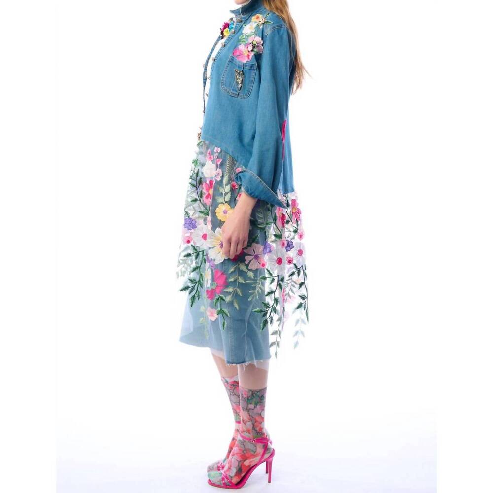 NEW ARATTA celine button down floral shirt dress in denim blue - Picture 3 of 10